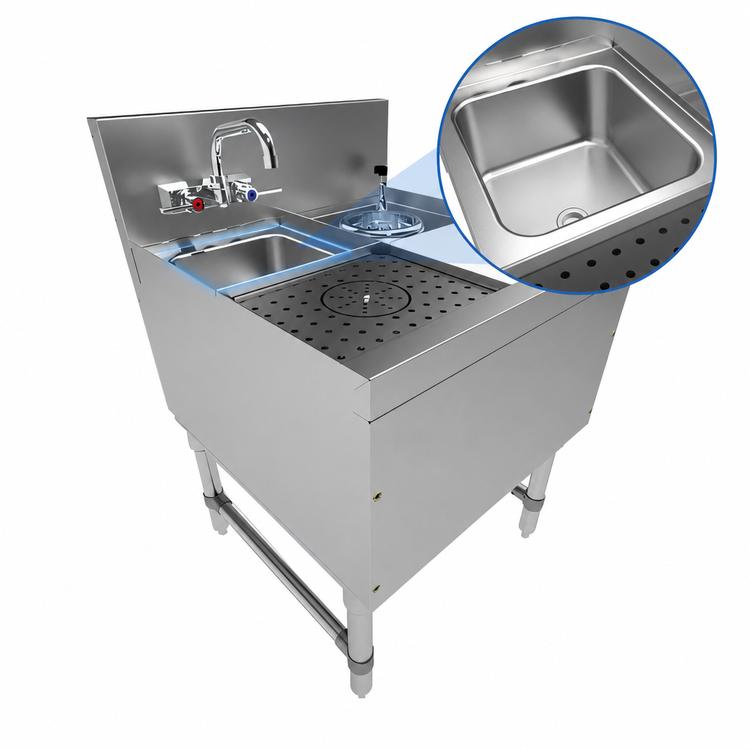 Product image #4 for Advance Tabco Prestige Underbar Hand & Dump Sink Prep Station with Faucet, Glass Rinser, Dipperwell, and Cutting Board