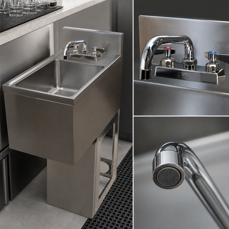 Product image #4 for BK Resources 14-1/2 Inch x 18-1/4 Inch Single-Bowl Underbar Dump Sink with Lead-Free Splash Faucet