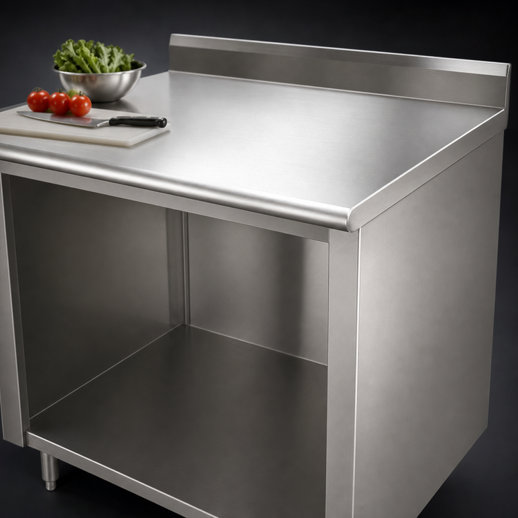 Product image #4 for Advance Tabco 84-Inch x 36-Inch Stainless Steel Work Table with Open Front Cabinet Base and 5-Inch Backsplash