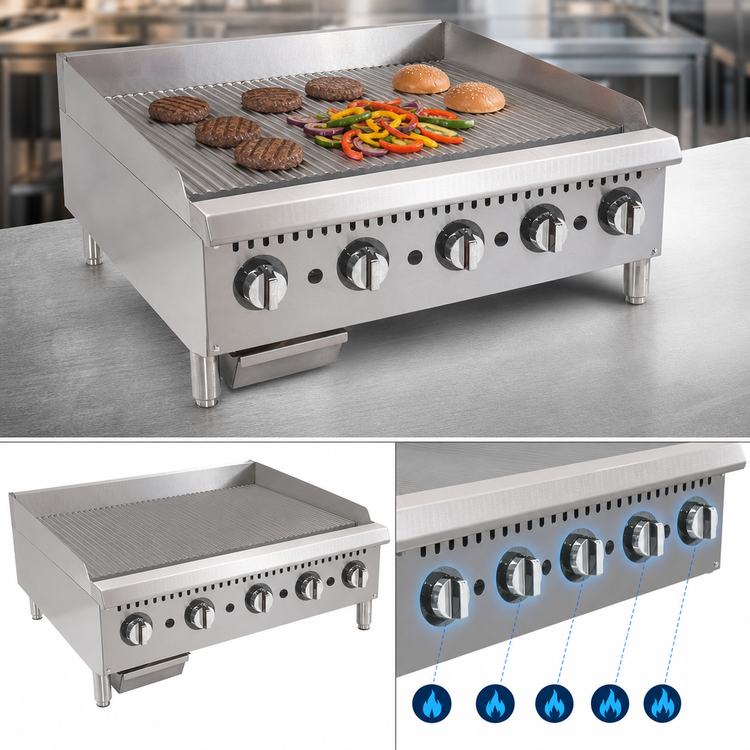 Product image #4 for 60-Inch Countertop Gas Griddle with Grooved Steel Plate and Thermostat Controls