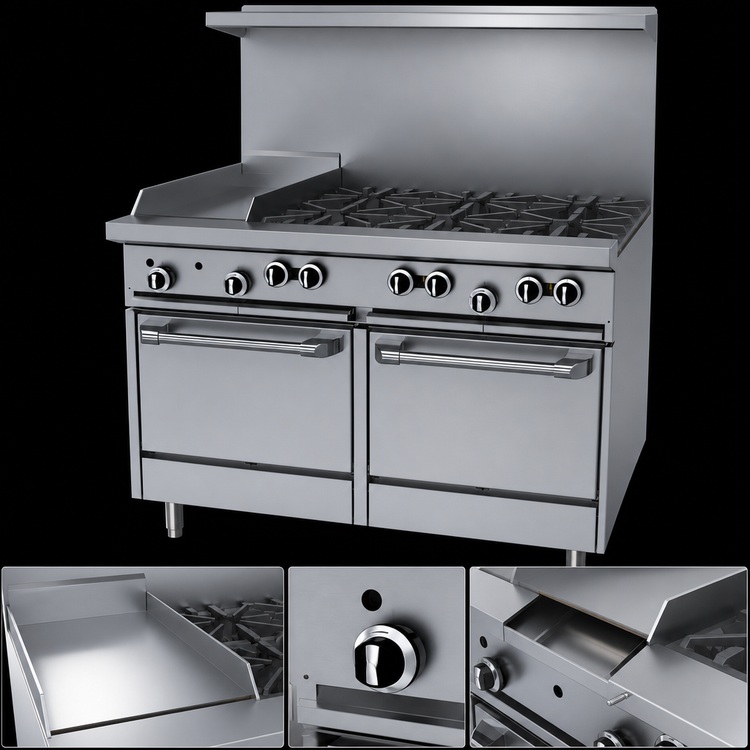 Product image #4 for Garland G Starfire Pro 48-Inch Gas Restaurant Range with 6 Open Burners, 12-Inch Griddle, and 2 Space-Saver Ovens