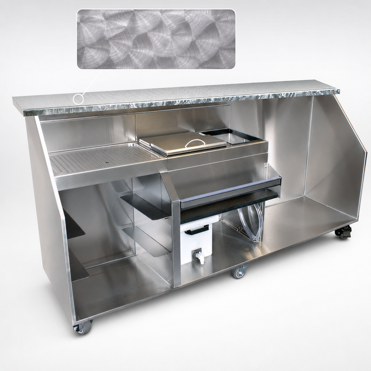 Product image #4 for 96-Inch Stainless Steel Portable Bar for Glassware with 18-Inch Cocktail Ice Bin and Refrigerator Space