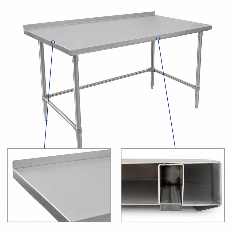 Product image #4 for John Boos Stallion 108"W x 24"D Stainless Steel Work Table with 1-1/2" Rear Riser and Stallion Safety Edge