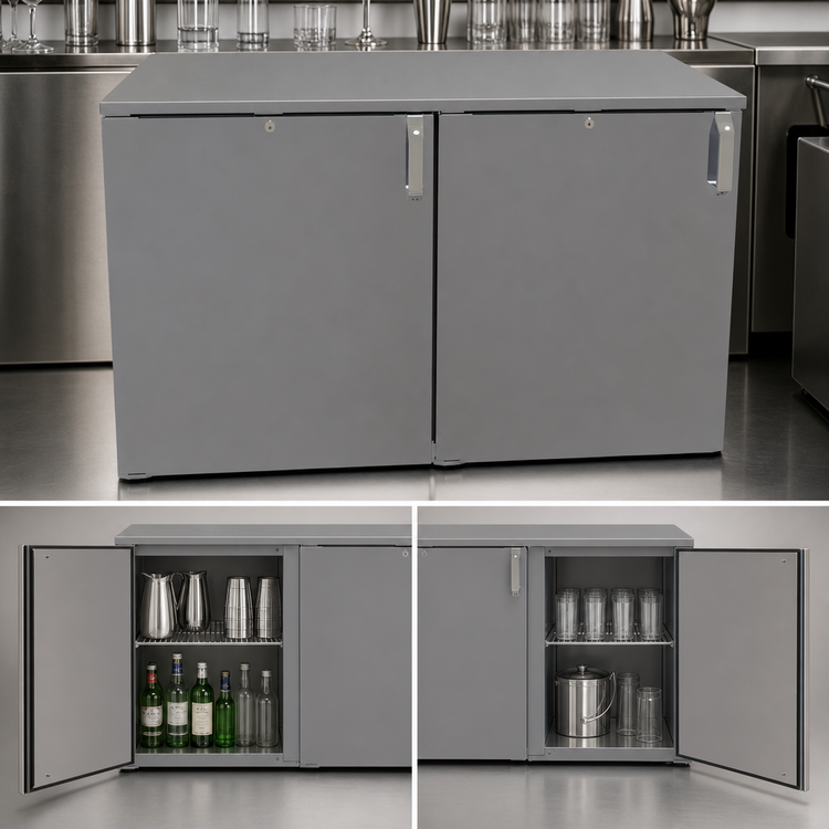 Product image #4 for Glastender Low Profile 48-Inch Two-Section Non-Refrigerated Back Bar Dry Storage Cabinet