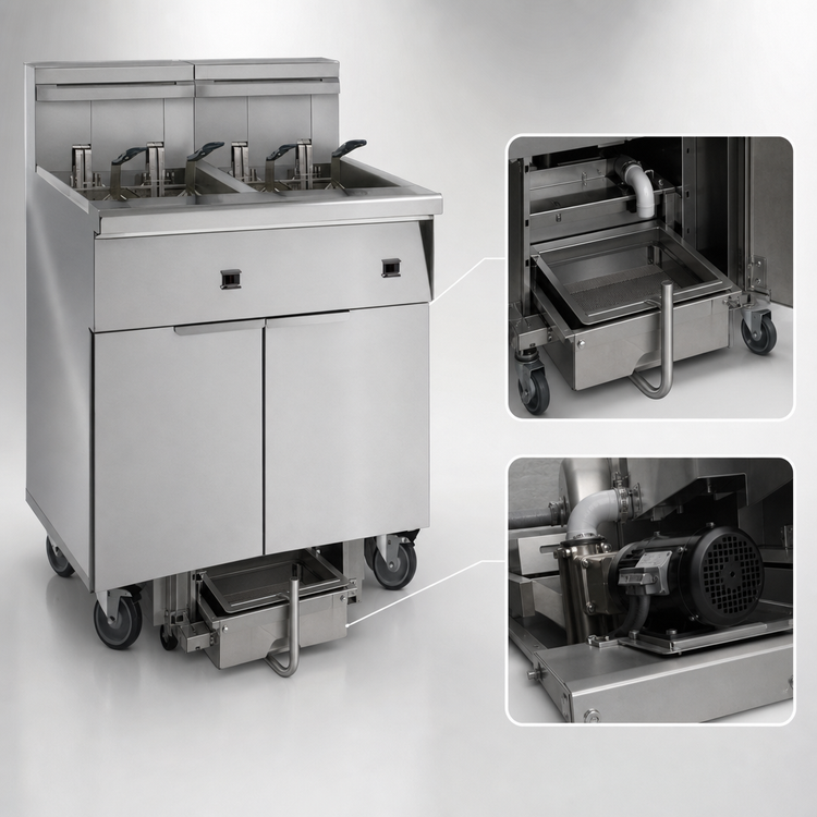 Product image #4 for Imperial IFSSP450E Electric 4-Battery Floor Fryer with Built-In Space Saver Filter, 50 lb. Tanks