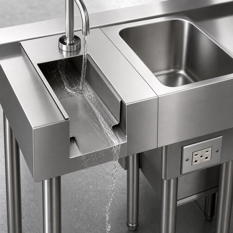 Product image #5 for Eagle Group 1800 Series 12 Inch Single-Station Blender Step Unit with Liquid Waste Chute, Faucet, and Electrical Outlet