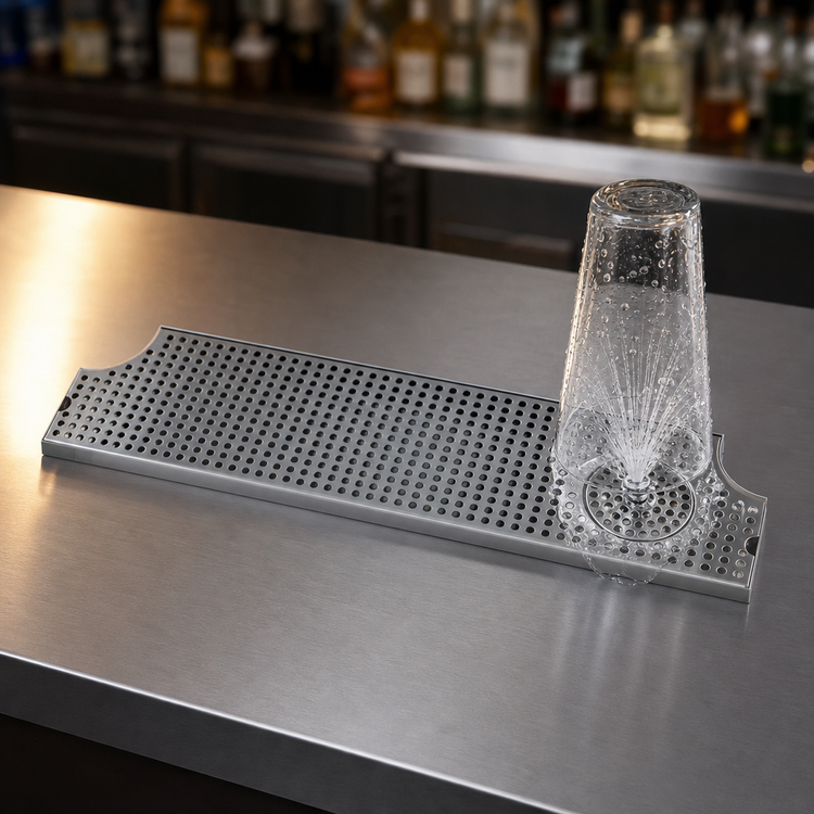 Product image #4 for Micro Matic Surface-Mount Stainless Steel Drip Tray Trough with Integral Glass Rinser, 28 x 8-1/2 Inch
