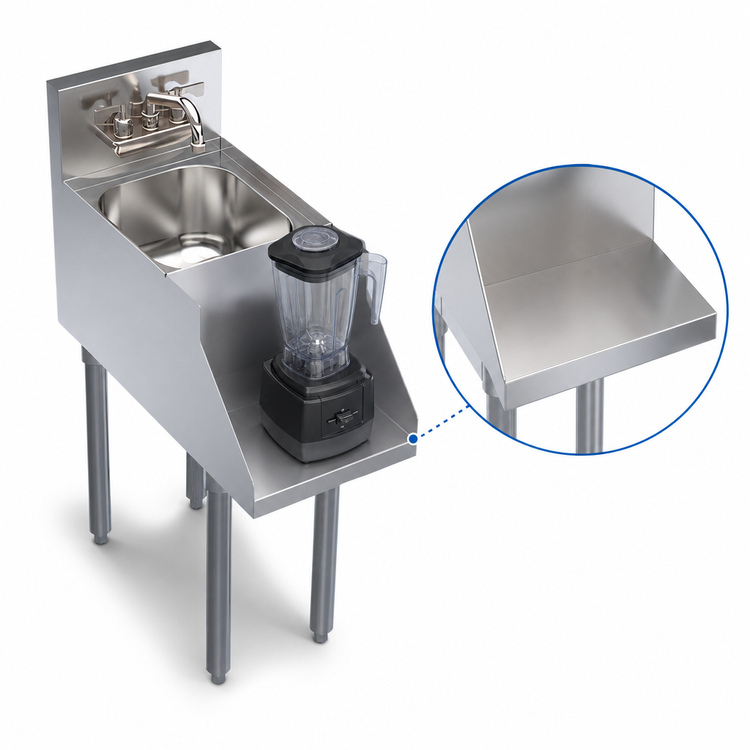 Product image #4 for Krowne Royal Series 12-Inch Wide Freestanding Underbar Blender Station with Dump Sink and Recessed Blender Shelf
