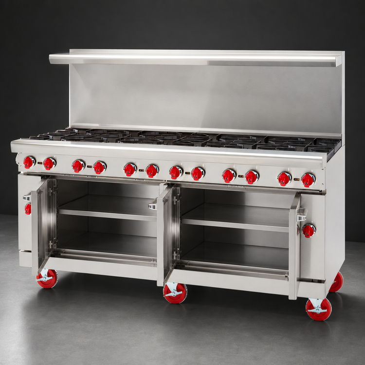 Product image #4 for American Range 72-Inch Gas Restaurant Range with 12 Open Burners and 2 Storage Bases