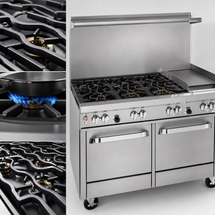 Product image #4 for Southbend Ultimate 48-Inch Gas Restaurant Range with 4 Non-Clog Burners, 24-Inch Thermostatic Griddle, and 2 Space Saver Ovens