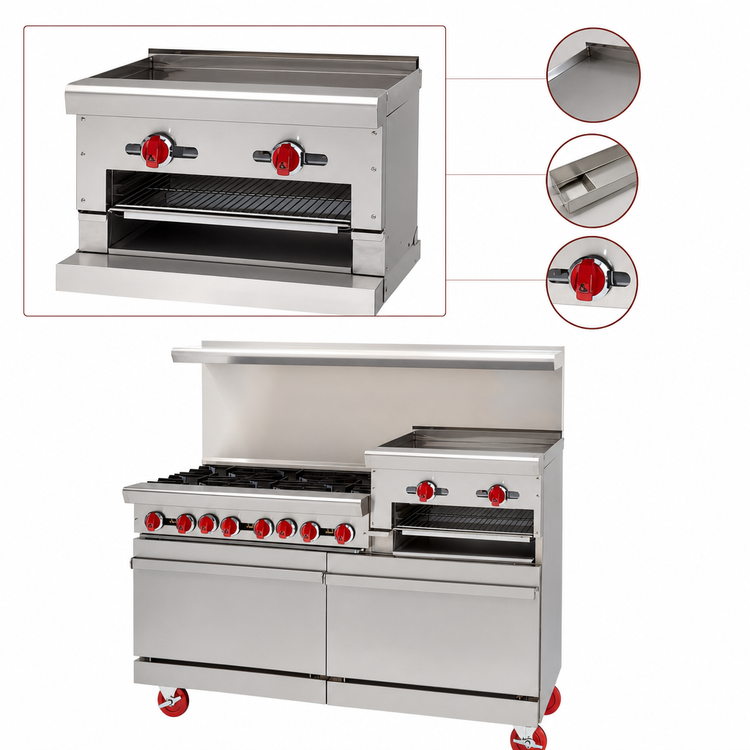 Product image #4 for American Range 60-Inch Commercial Gas Range with 6 Open Burners, 24-Inch Raised Griddle/Broiler, Standard Oven, and Storage Base