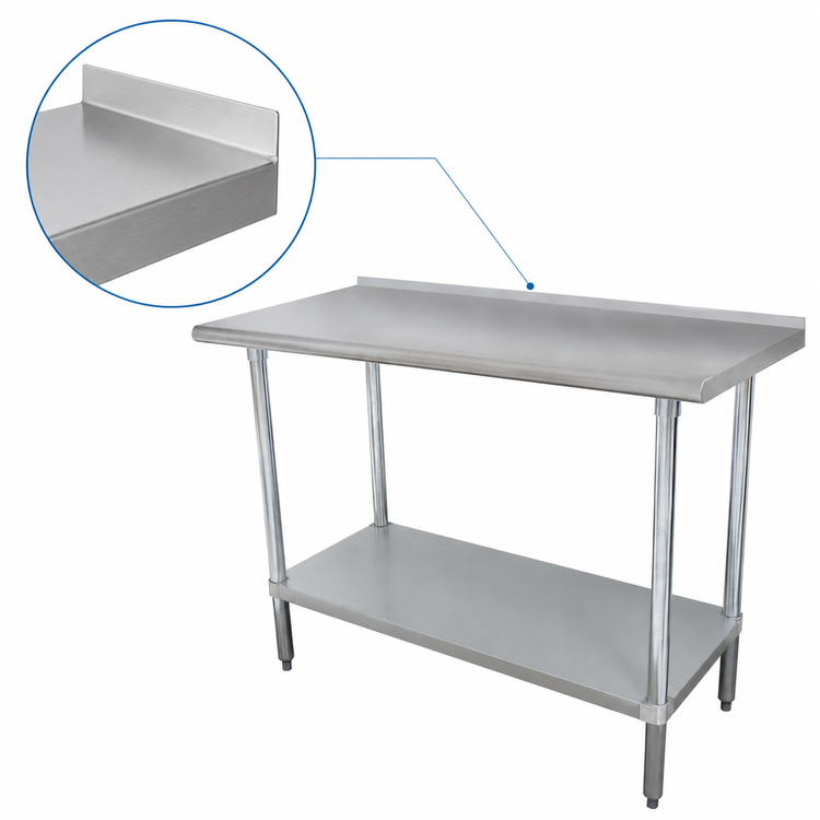 Product image #4 for Advance Tabco 84" x 30" Stainless Steel Work Table with 1-1/2" Rear Up-Turn and Adjustable Undershelf
