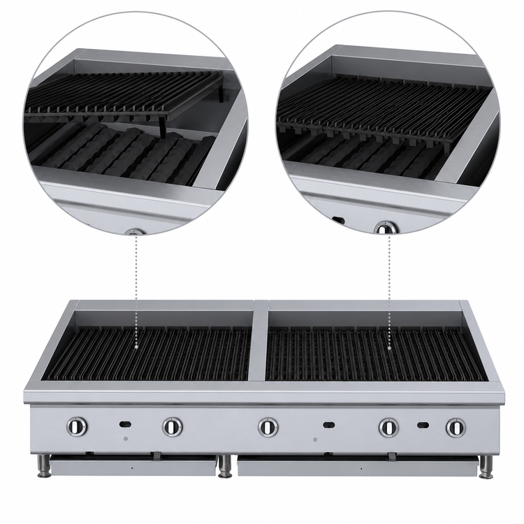 Product image #4 for Garland GTBG60-AB60 60-Inch Heavy-Duty Countertop Gas Ceramic Briquette Charbroiler with Adjustable Cast Iron Grates