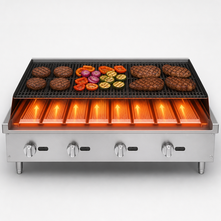Product image #5 for CookRite 48-Inch Heavy Duty 4-Burner Radiant Natural Gas Countertop Charbroiler