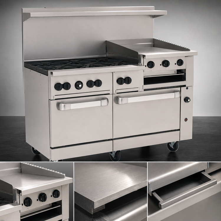 Product image #4 for Wolf Challenger XL 60-Inch Gas Restaurant Range with 6 Open Burners, 24-Inch Manual Griddle-Broiler and 2 Standard Ovens