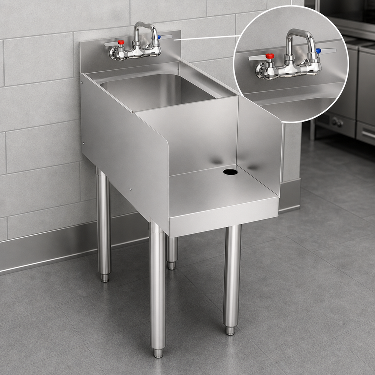 Product image #4 for Krowne Silver Series 12-Inch x 22.5-Inch Freestanding Blender Dump Sink with Recessed Step and Faucet