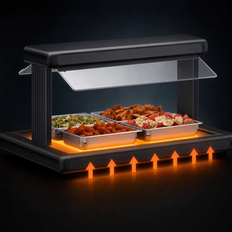 Product image #4 for Hatco Glo-Ray 48-Inch Pass-Thru Countertop Buffet Warmer with Heated Base and Double Acrylic Sneeze Guards