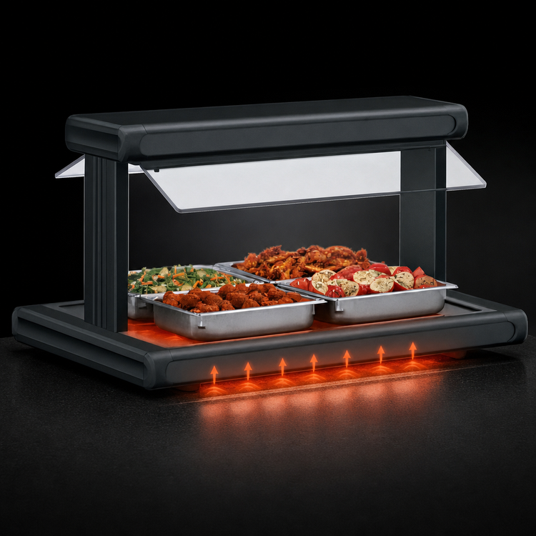 Product image #4 for Hatco Glo-Ray® 66-Inch Countertop Pass-Through Buffet Warmer with Heated Base and Double Acrylic Sneeze Guards