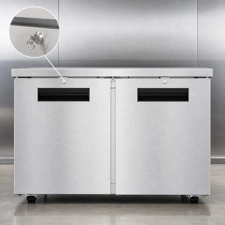 Product image #4 for Hoshizaki Steelheart 48-Inch Two-Section Undercounter Reach-In Freezer with Solid Doors, 12 Cu. Ft.