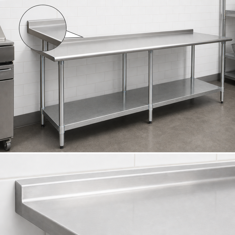 Product image #4 for Eagle Group Budget Series 108-Inch x 36-Inch 430 Stainless Steel Work Table with Rear Up-Turn and Undershelf