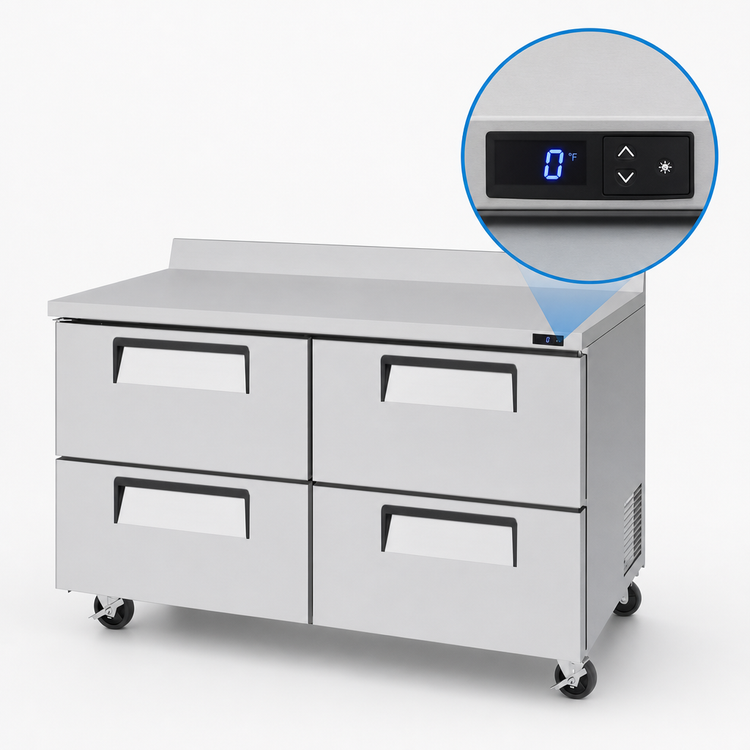 Product image #4 for Turbo Air Super Deluxe Two-Section Stainless Steel Worktop Freezer with 4 Drawers, 60-1/4 Inch Wide