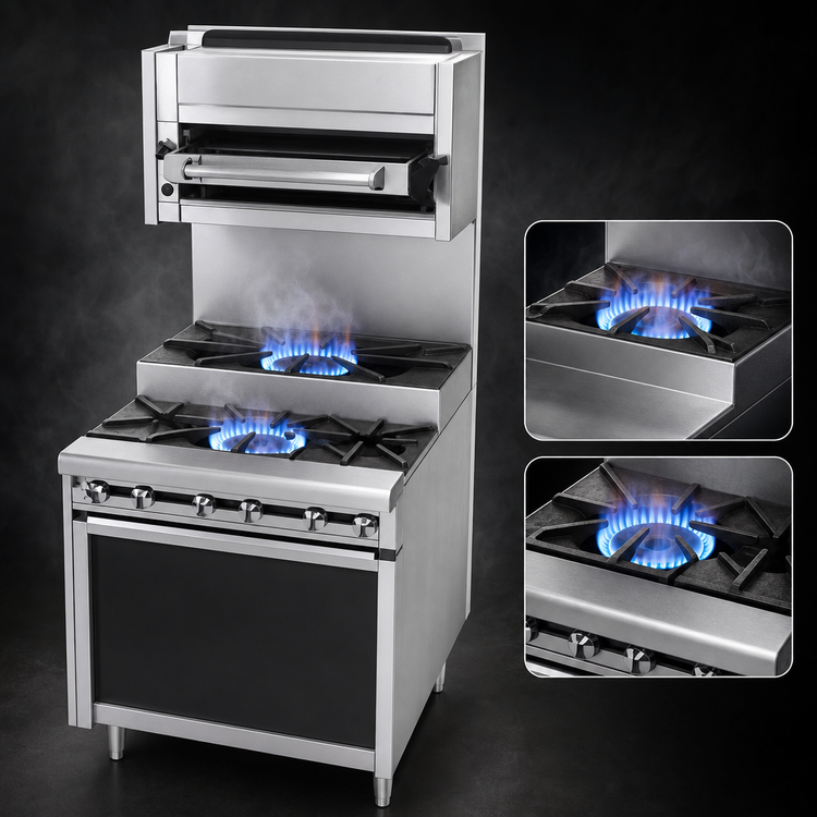 Product image #4 for Titan JTRHE-1-1 12" Heavy Duty Cabinet Base Gas Range with 2 Step-Up Open Burners