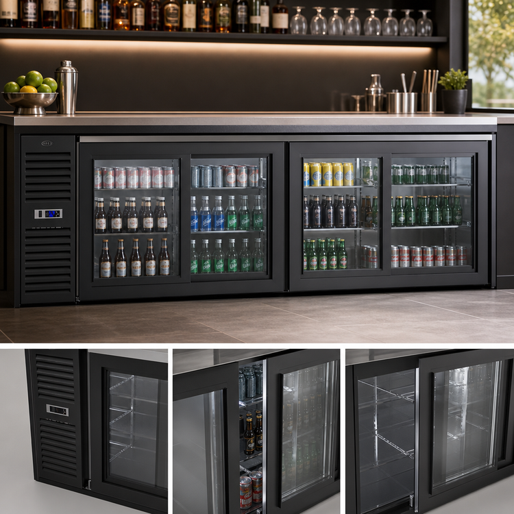 Product image #4 for Krowne Two-Section Sliding Glass Door Back Bar Cooler, 108 Inches Wide