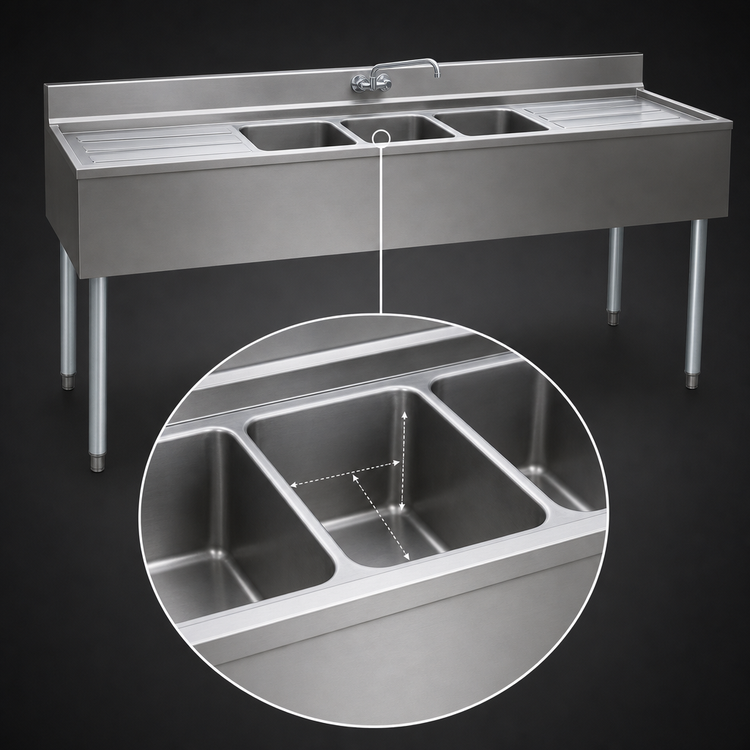 Product image #4 for Eagle 2200 Series 72-Inch Three-Compartment Underbar Sink Unit with Dual Drainboards