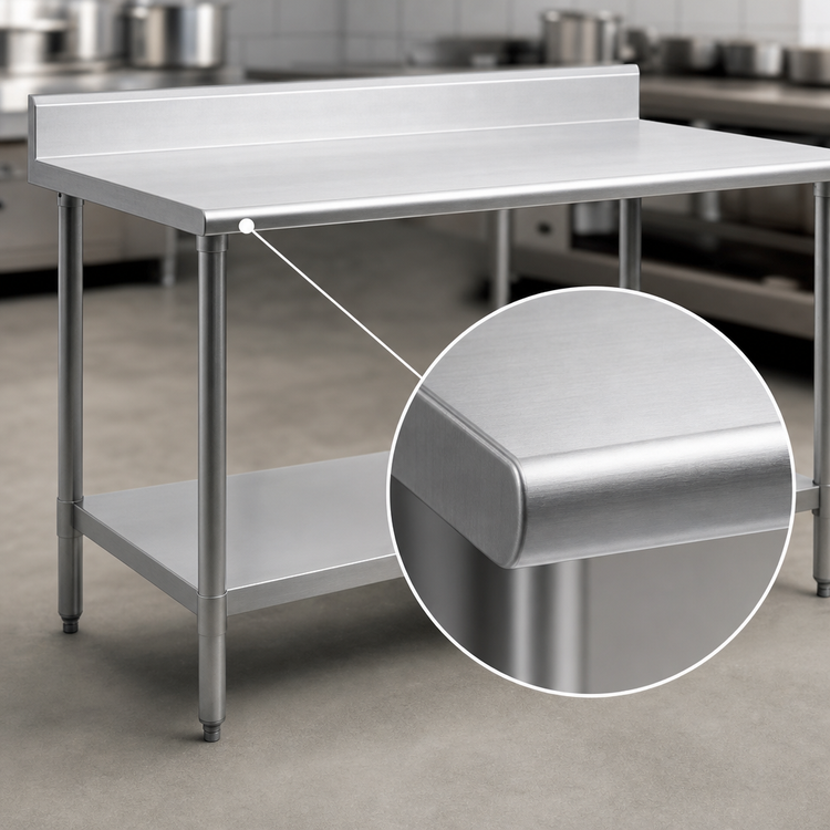 Product image #4 for Deluxe Series Stainless Steel Work Table with 4-1/2" Backsplash and Adjustable Undershelf, 84" W x 30" D