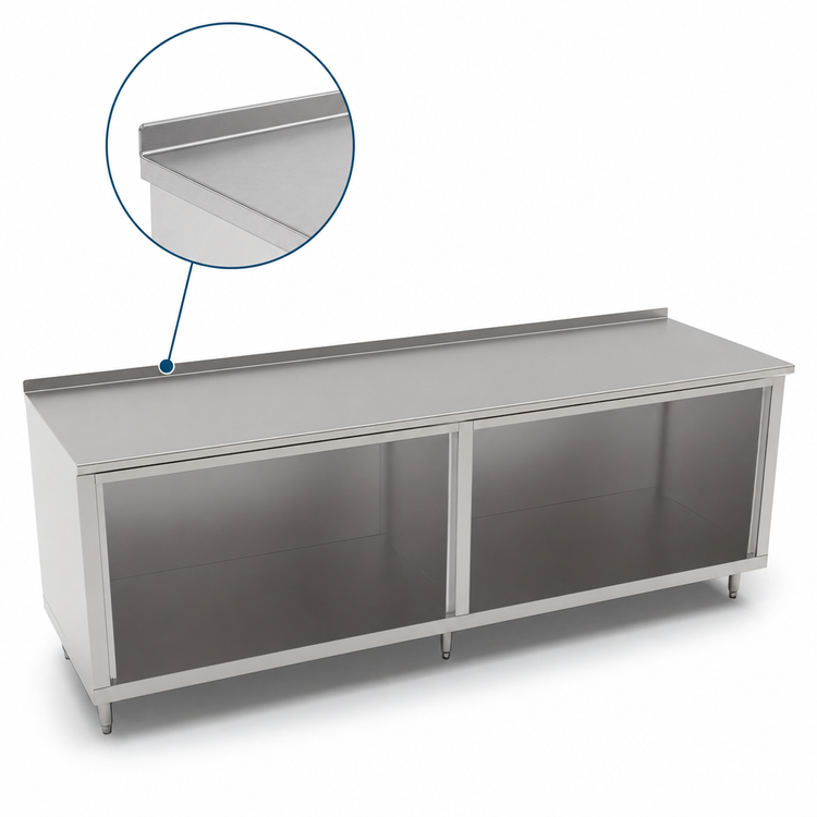 Product image #4 for John Boos 144"W x 36"D Open Front Cabinet Base Work Table with 14-Gauge Stainless Steel Top and 1-1/2" Rear Riser