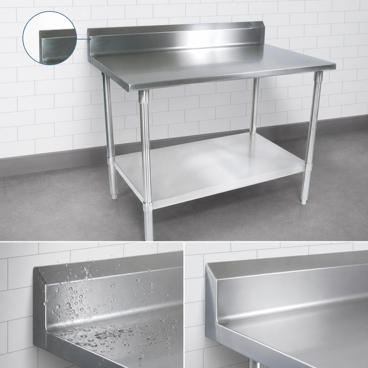 Product image #4 for John Boos Stallion 108-Inch Stainless Steel Top Work Table with 5-Inch Backsplash, Open Galvanized Base, and Adjustable Undershelf