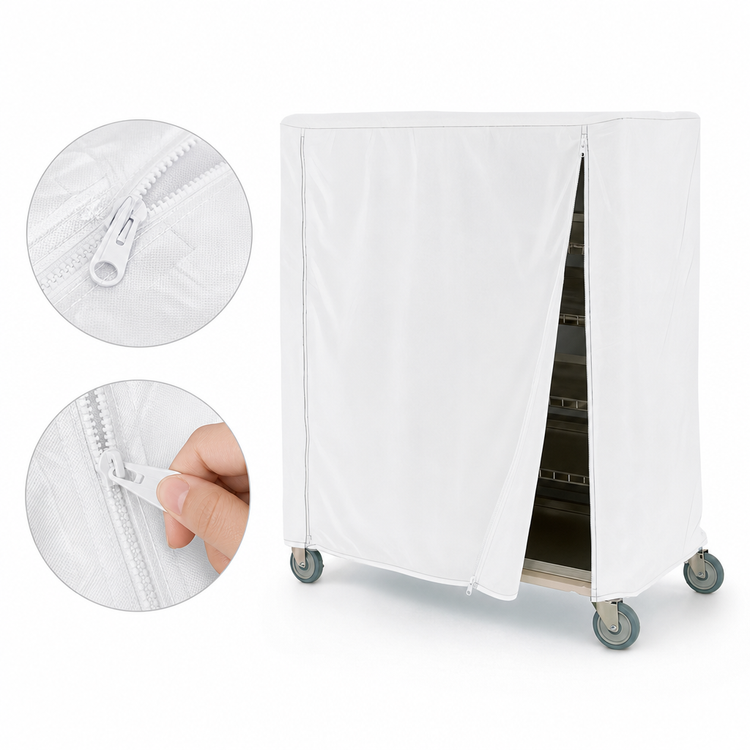 Product image #4 for Metro 48"W x 24"D x 62"H Queen Mary and Banquet Cart Cover, White Uncoated Knitted Polyester