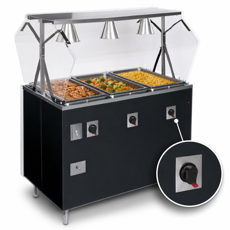 Product image #4 for Vollrath 2-Series Affordable Portable Deluxe 4-Well Mobile Hot Food Station with Lighted Breath Guard and Enclosed Storage Base