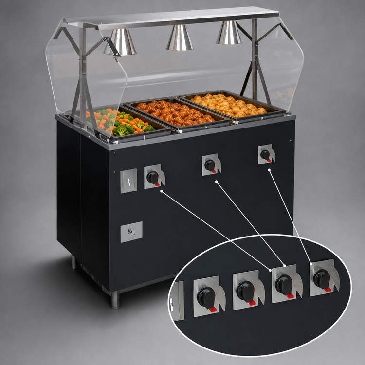 Product image #4 for Vollrath 2-Series Affordable Portable Deluxe 4-Well Mobile Hot Food Station with Buffet-Style Breath Guard and Enclosed Storage Base