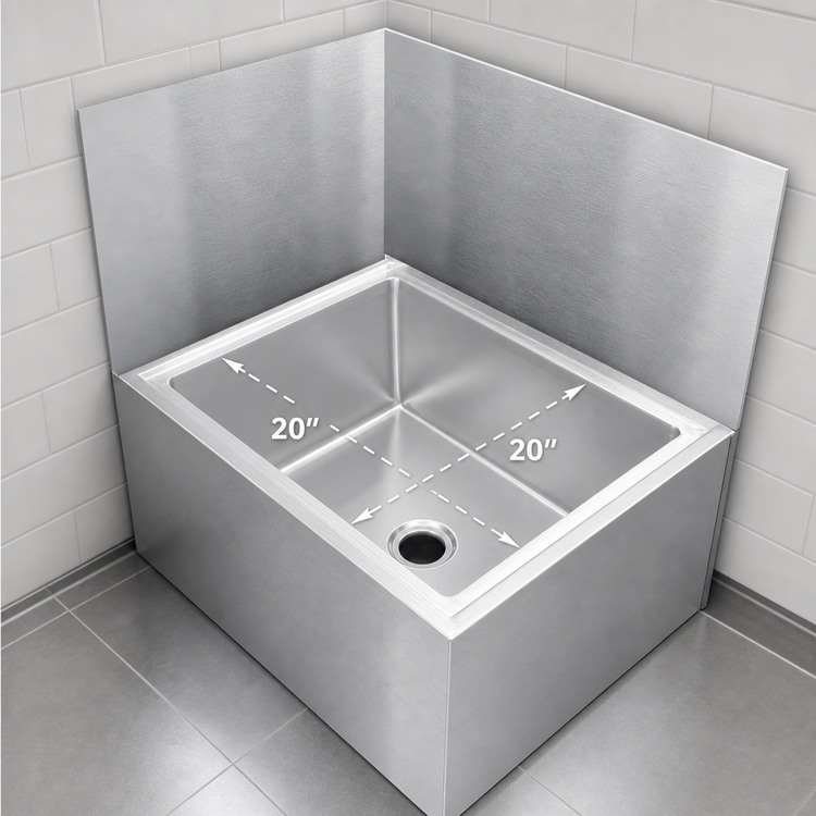 Product image #4 for John Boos Rear & Right Mop Sink Wainscoting Wall Guard, 20 x 20 Bowl, Stainless Steel