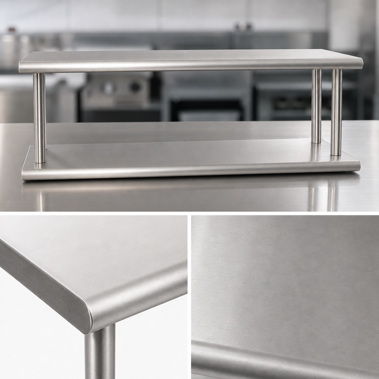 Product image #4 for BK Resources Double-Tier Pass-Through Shelf, 120 x 18 Inches, T-304 Stainless Steel