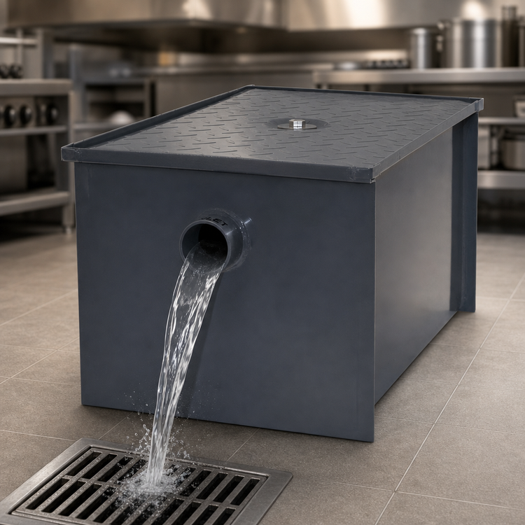 Product image #4 for John Boos GT-14-X 14 lb Carbon Steel Grease Interceptor, 7 GPM, No-Hub Connections
