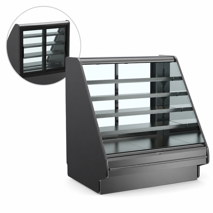 Product image #4 for Structural Concepts Fusion® 123-3/8" Flat Refrigerated Service Case with Lift-Up Front Glass, Rear Sliding Doors, and Remote DX Refrigeration