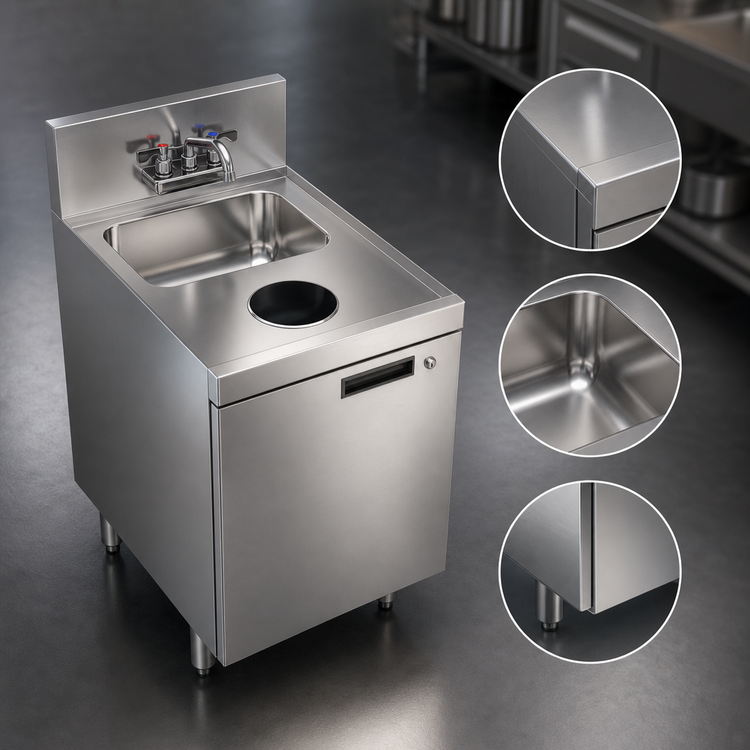 Product image #4 for Krowne Royal Series Freestanding Underbar Waste Sink Unit with Cabinet Base and Faucet