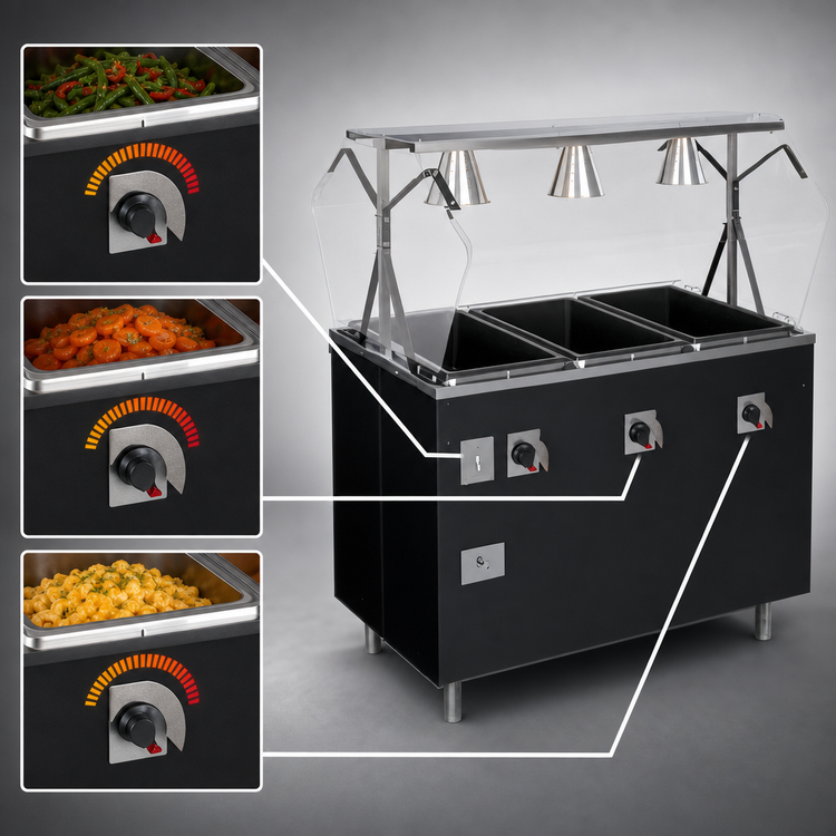 Product image #4 for Vollrath 2-Series Affordable Portable 3-Well Mobile Hot Food Station with Lighted Buffet Breath Guard