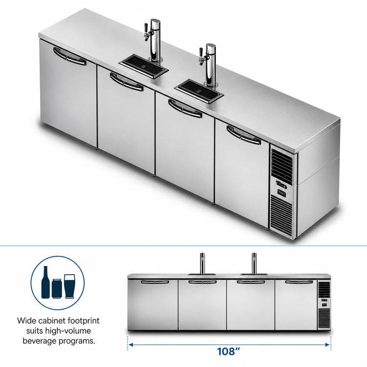 Product image #4 for True Premier Bar Four-Section Refrigerated Draft Beer Cooler, 108-Inch Wide, Flat Top