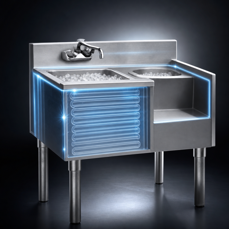 Product image #4 for Eagle Group 1800 Series 50 Inch Underbar Ice Bin/Cocktail Station with Center Ice Bin and Blender Recess