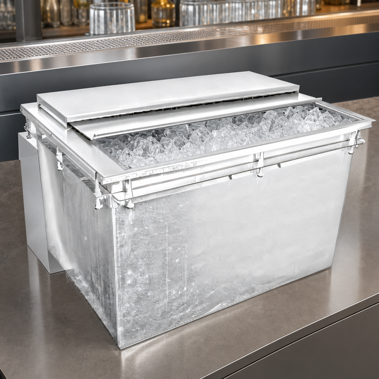 Product image #4 for Glastender Drop-In Ice Bin Without Cold Plate with Sliding 2-Piece Stainless Steel Cover, 71 lb Capacity