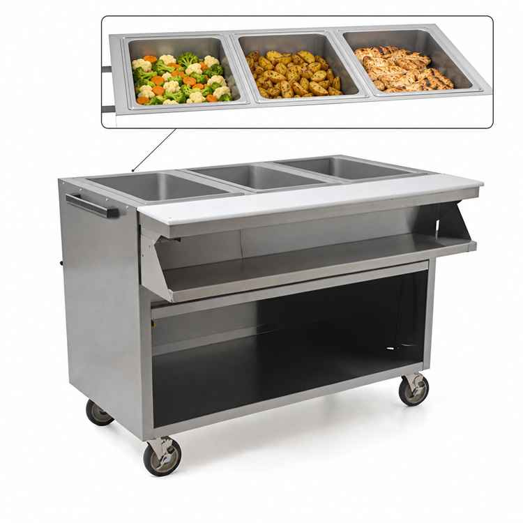 Product image #4 for Spec-Master Mobile Electric Sealed Well Hot Food Table with Open Front, 3 Wells, 48 Inch