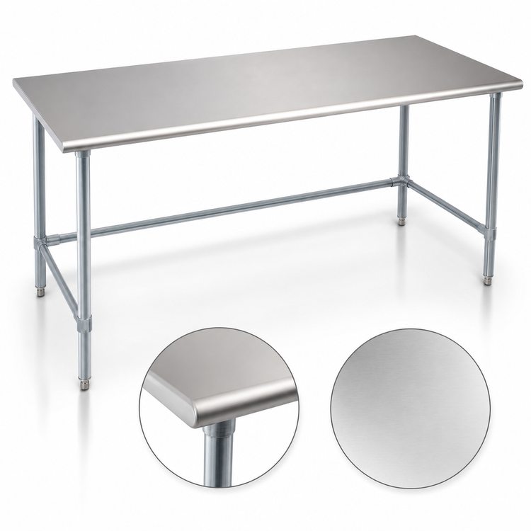 Product image #4 for Budget Series 84-Inch x 36-Inch Flat Top Work Table with 430 Stainless Steel Top and Galvanized Tubular Base