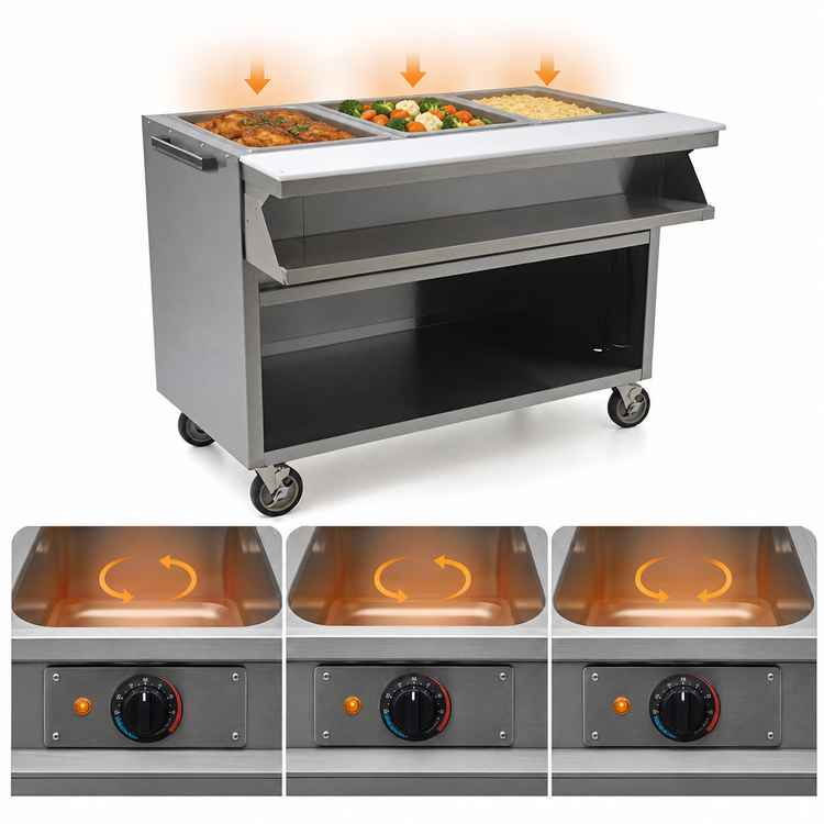 Product image #4 for Spec-Master SPHT3CB-240 3-Well Electric Mobile Sealed Well Hot Food Table with AutoFill