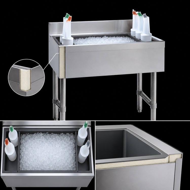 Product image #4 for Advance Tabco Special Value 24-Inch Wide Stainless Steel Cocktail Unit Bar Ice Bin with 7-Circuit Cold Plate