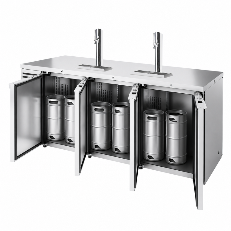 Product image #4 for True Premier Bar 84-Inch Three-Section Pass-Thru Refrigerated Draft Bar Cooler with 2 Beer Columns