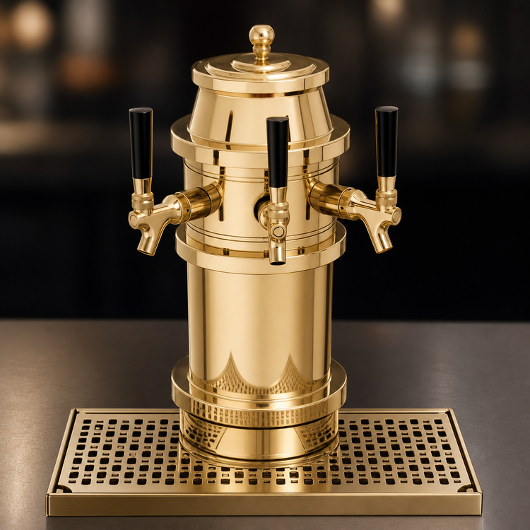 Product image #4 for Glastender Roman 3-Faucet Draft Dispensing Tower, Polished Brass, Air Cooled