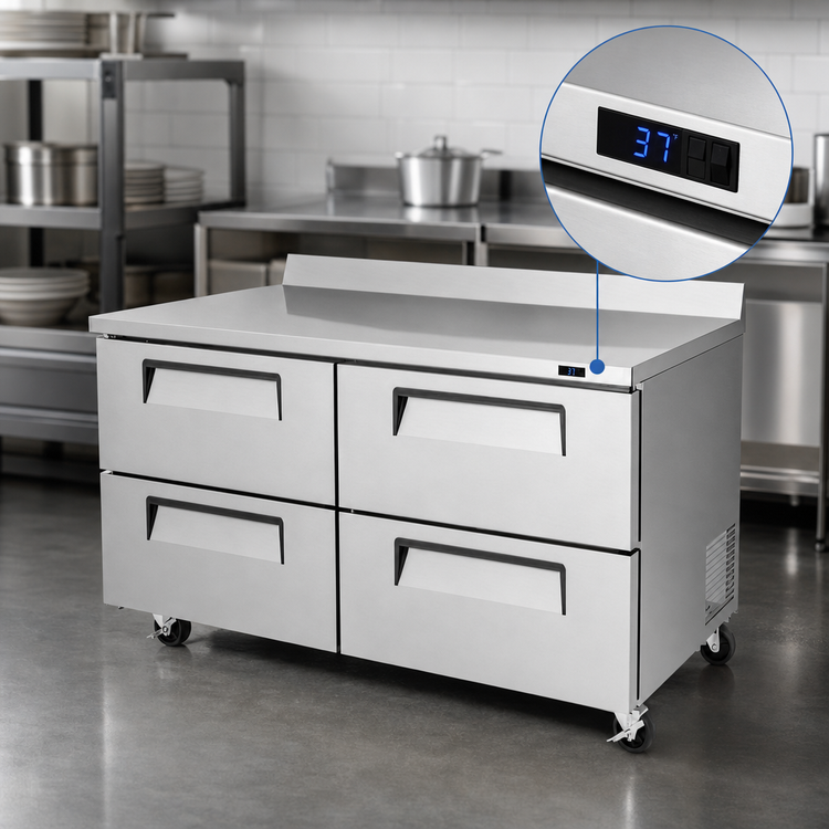 Product image #4 for Turbo Air Super Deluxe 60-1/4-Inch Two-Section Worktop Refrigerator with 4 Stainless Steel Drawers